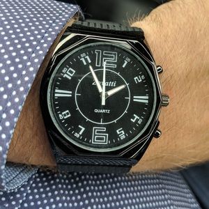 Men’s Zovatti Black Chrome Quartz Watch with Black Silicone Band